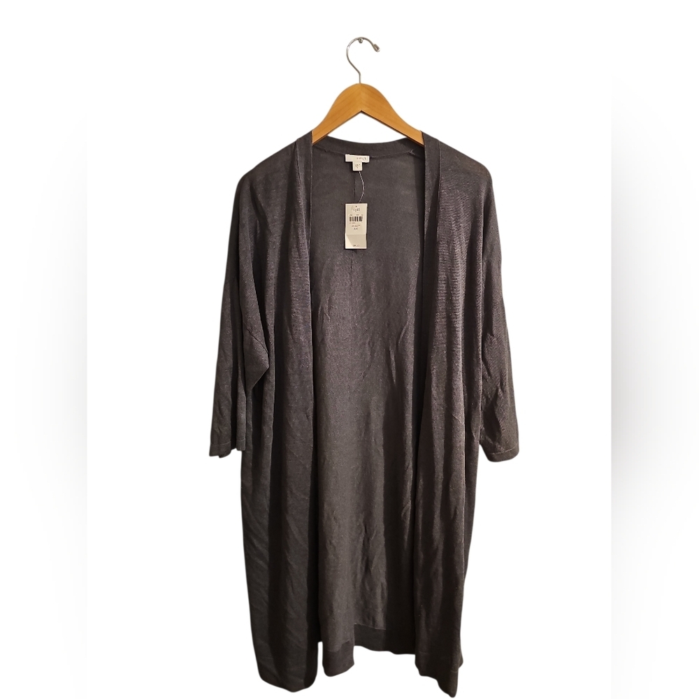 J. Jill Elegant Shadow Gray Women's Open Long Linen Cardigan Sweater Med New - Picture 2 of 7